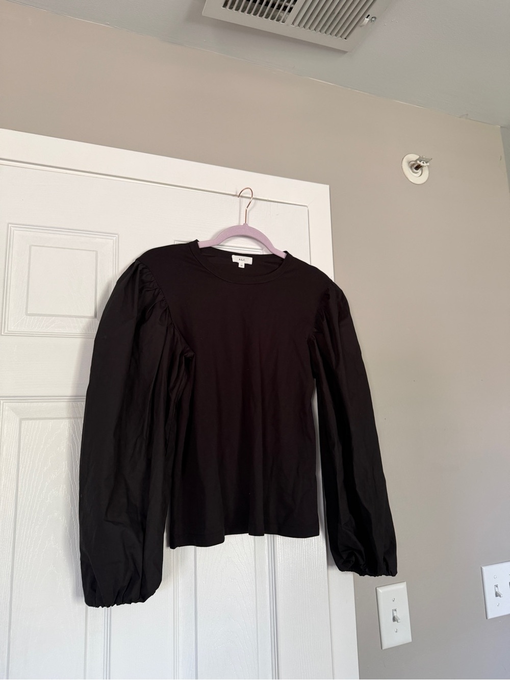 A.L.C Black Puff Sleeve Long Sleeve Top Blouse